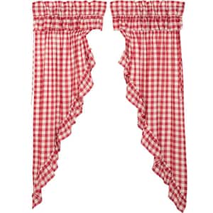 Annie Buffalo Check Red White 36 in. W x 63 in. L Ruffled Cotton Light Filtering Rod Pocket Prairie Window Curtain Pair