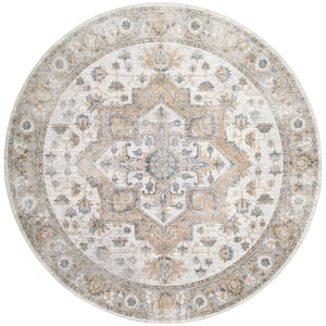 Silver Grey 5 ft. x 5 ft. Distressed Traditional Round Astra Machine Washable Area Rug