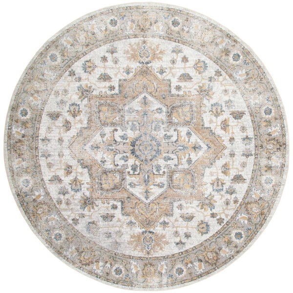 Nourison Silver Grey 5 ft. x 5 ft. Distressed Traditional Round Astra Machine Washable Area Rug