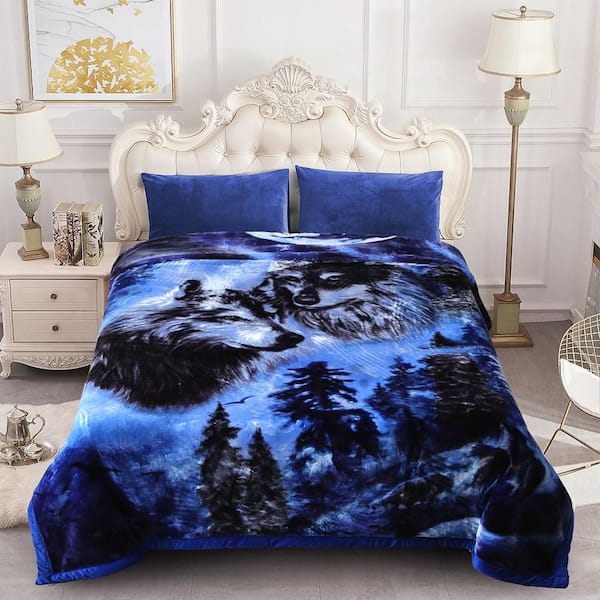 JML Navy Wolf 2-Ply Reversible Polyester Fleece Mink 85 in. x 95