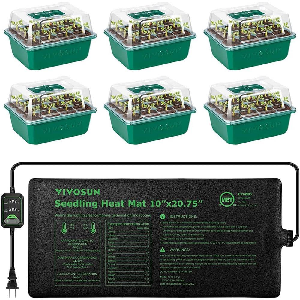 VIVOSUN 72-Cell Seed Starter Kit with 10 in. x 20.75 in. Seedling Heat ...