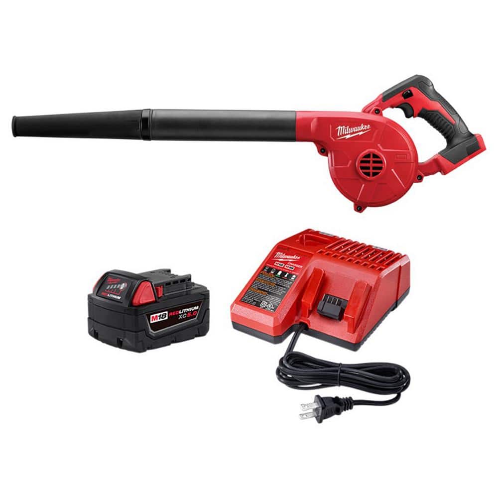 Milwaukee M18 18V Lithium-Ion Cordless Compact Blower with (1) 5.0Ah  Battery and Charger 0884-20-48-59-1850 - The Home Depot