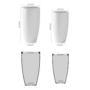 31.4" and 23.6"H Pure White Concrete Tall Planters (Set of 2), Large Outdoor Indoor w/Drainage Hole & Rubber Plug