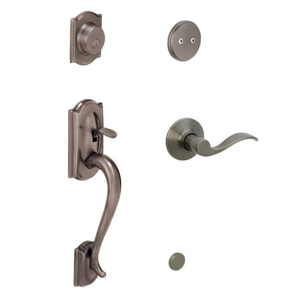 Schlage Camelot Antique Pewter Left-Hand Dummy Handleset with Accent Interior Lever-DISCONTINUED