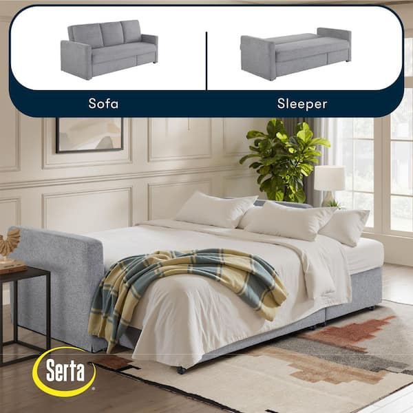 Serta Mia 83.9 in. Light Gray Woven Polyester King Size Sofa Bed