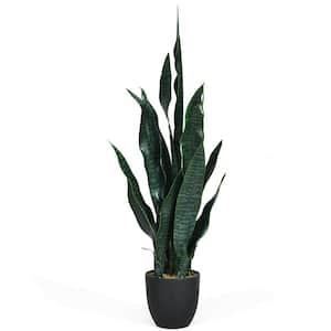 35 .5 in. Green Indoor-Outdoor Artificial Fake Snake Plant in Pot, Faux Plants