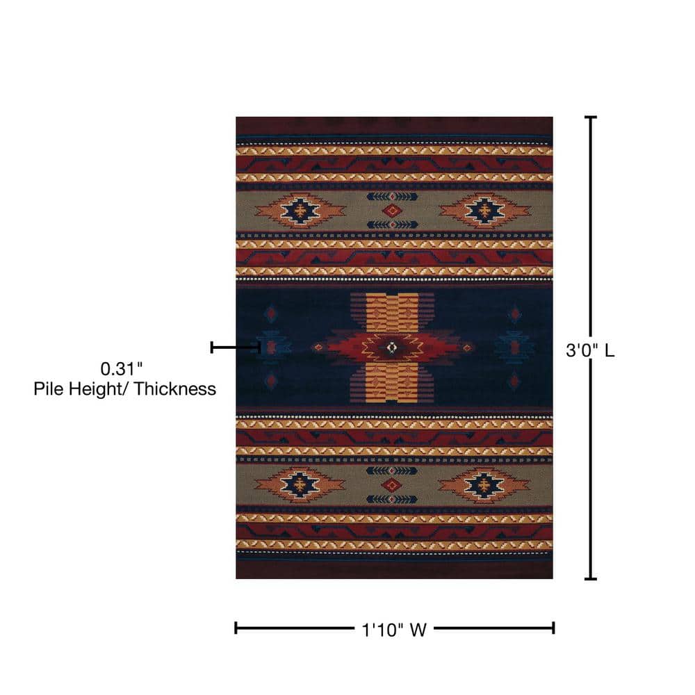 Navy Southwestern Stain-Resistant Synthetic Accent Rug, 2' x 3'