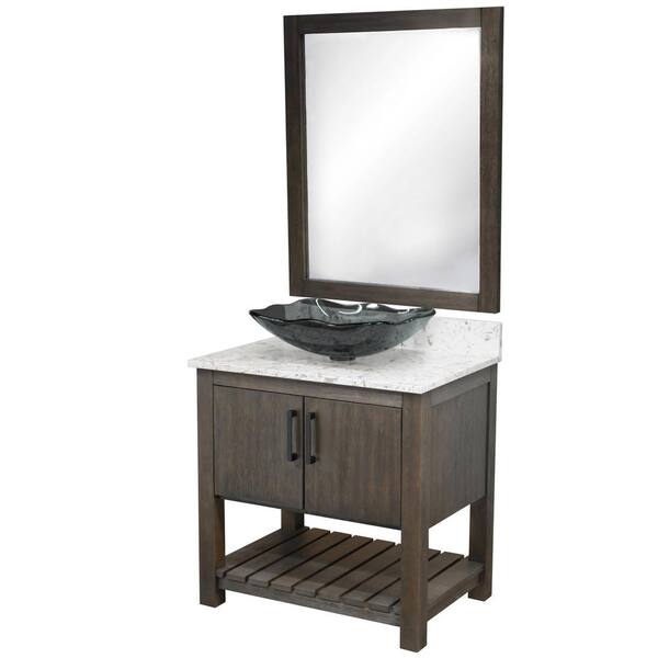 Novatto Ocean Breeze 31 in. W x 22 in. D x 31 in. H Single Sink Bath Vanity in Cafe with Cafe Mocha Quartz Top and Mirror