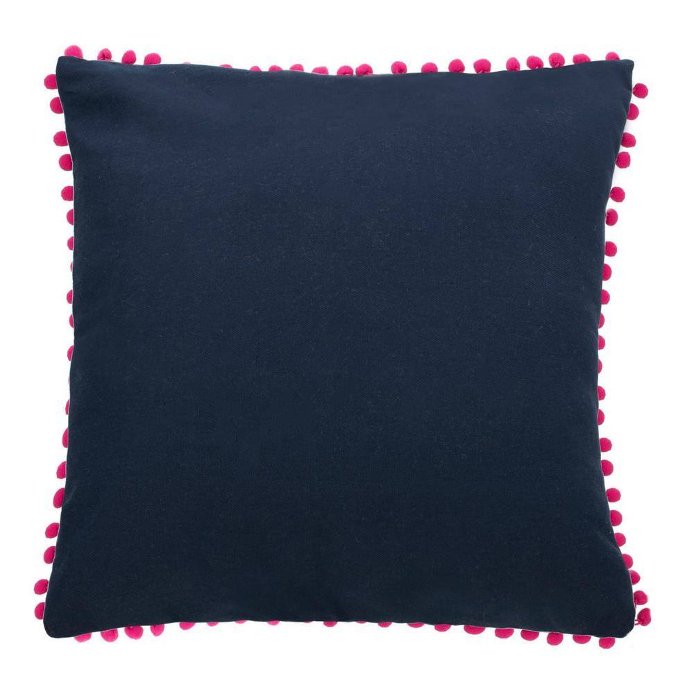 Atalia Blue and Pink Cotton Tassel Throw Pillow 16" x 16"