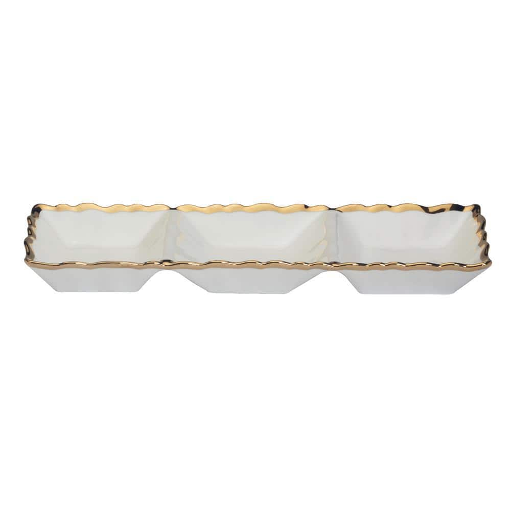 Certified International 15 in. W x 5.5 in. H x 1.75 in. D White Porcelain Regency Gold Serving Tray