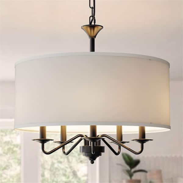 Contemporary Black 5-Light Chandelier with White Shades for Living Room and Dining Room (Light Bulbs Not Included)