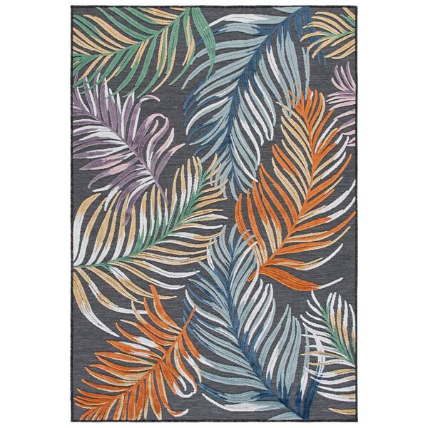 Cabana 5 x 8 Black/Multi Leaf CBN445Z Area Rug