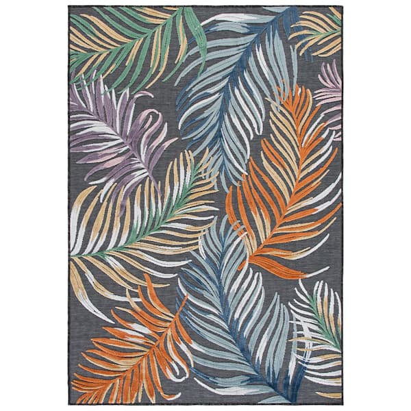 Cabana 6 x 10 Black/Multi Leaf Area Rug
