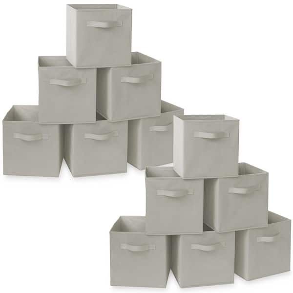 Casafield Light Gray 11 in. x 11 in. Fabric Collapsible Cubes Decorative Basket Storage Bins-Set of 12