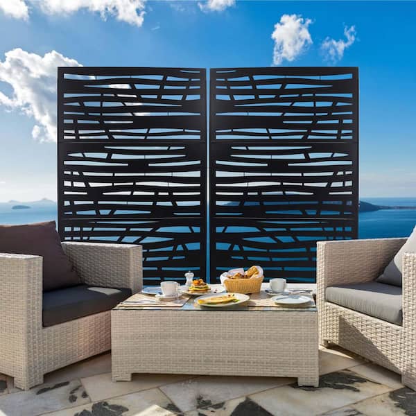 48 in. x 76 in. Outdoor & Indoor Black Metal Privacy Screen Freestanding Decorative Privacy Screen Privacy Fence Panels