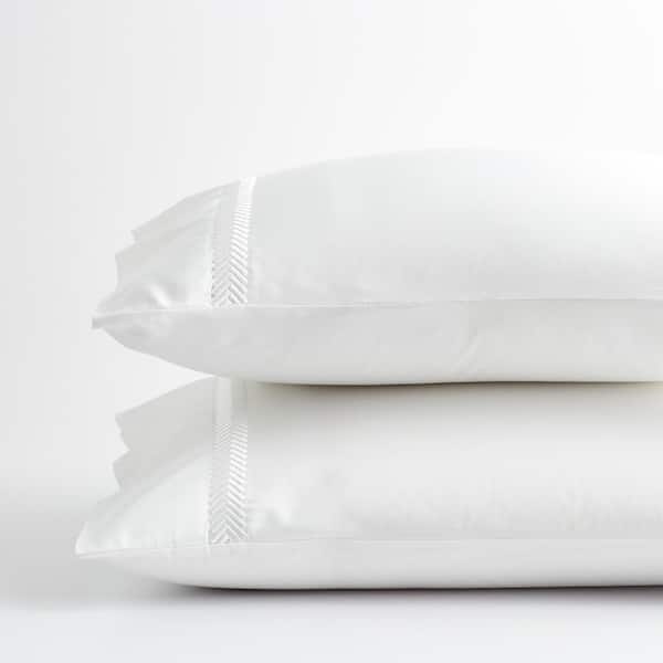 The Company Store Legends Hotel Hewett White Embroidered 600-Thread Count Egyptian Cotton Sateen Standard Pillowcase (Set of 2)
