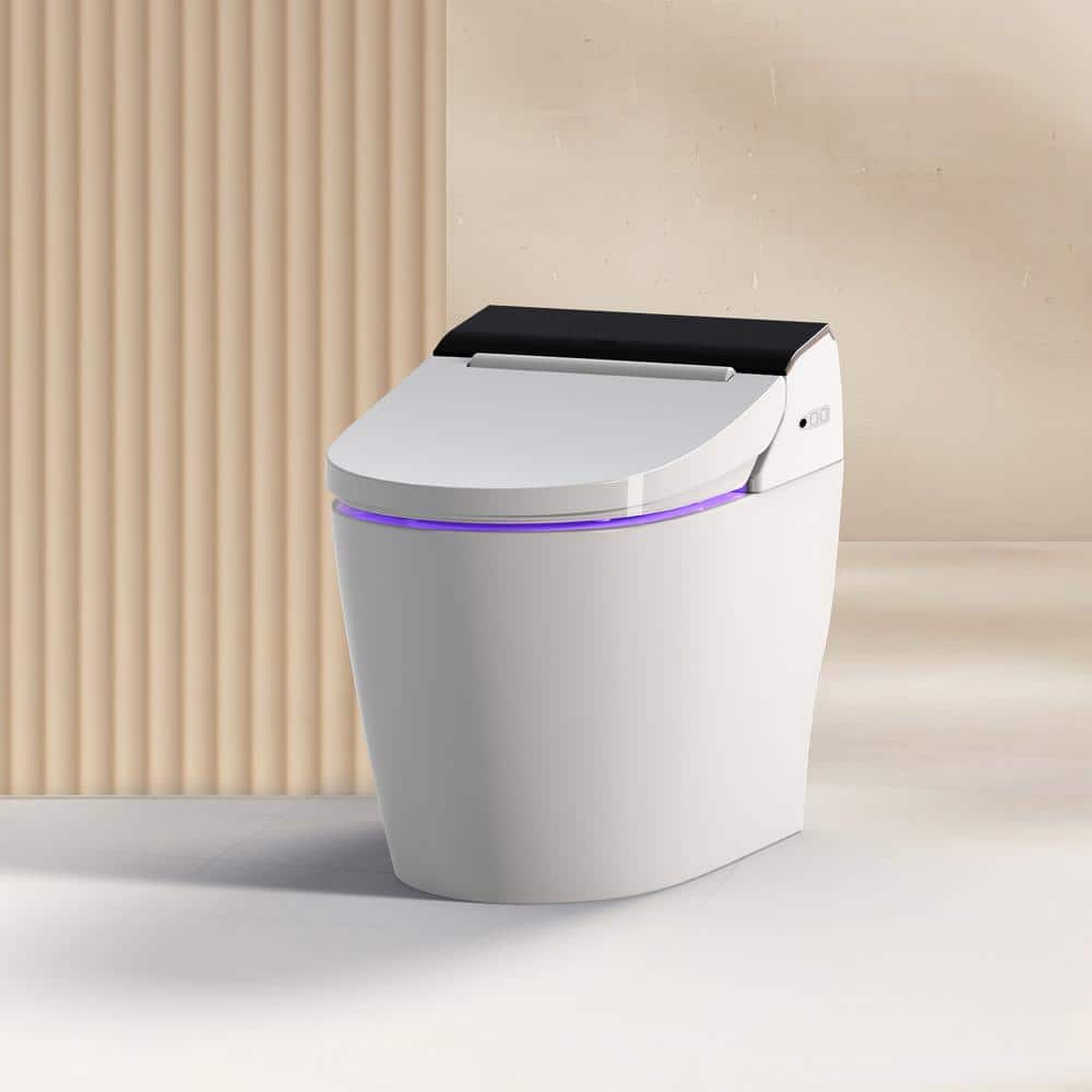 Elongated White Porcelain Smart Bidet Toilet with Heated Seat