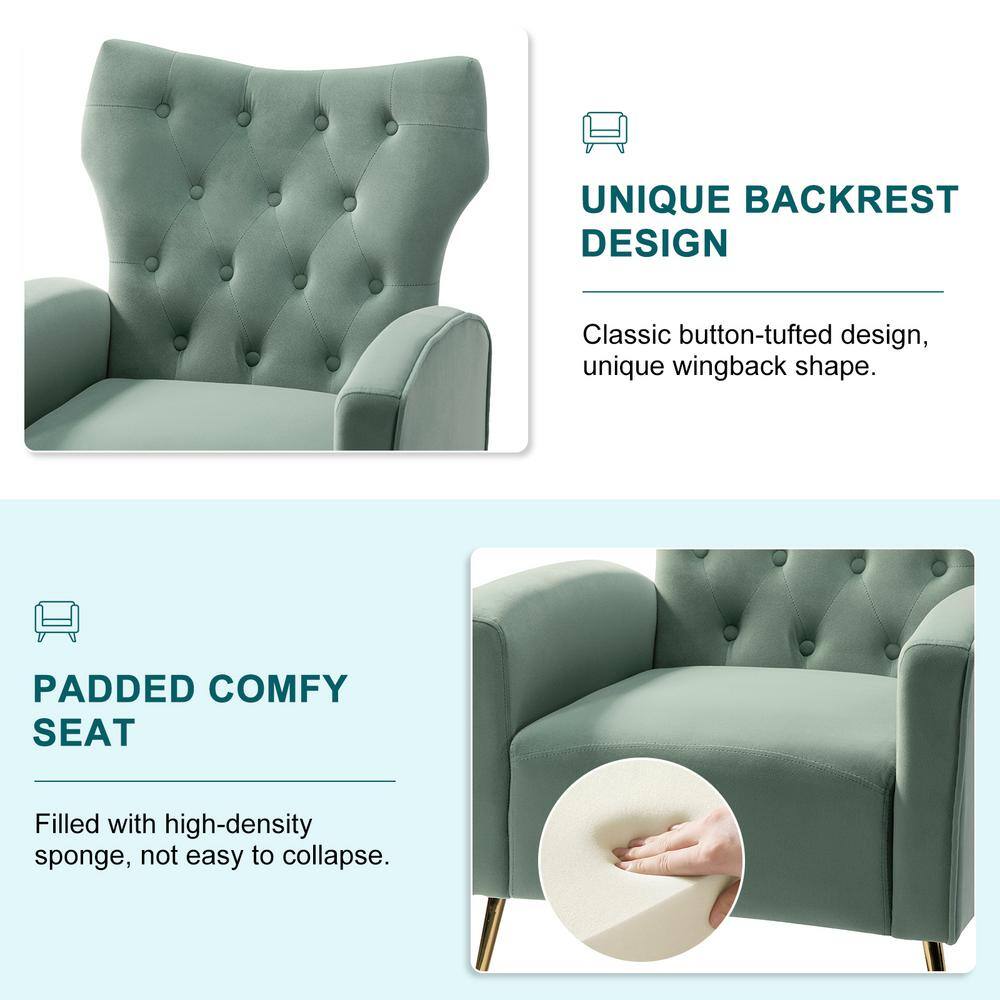 JAYDEN CREATION Brion Modern Sage Velvet Button Tufted Comfy Wingback