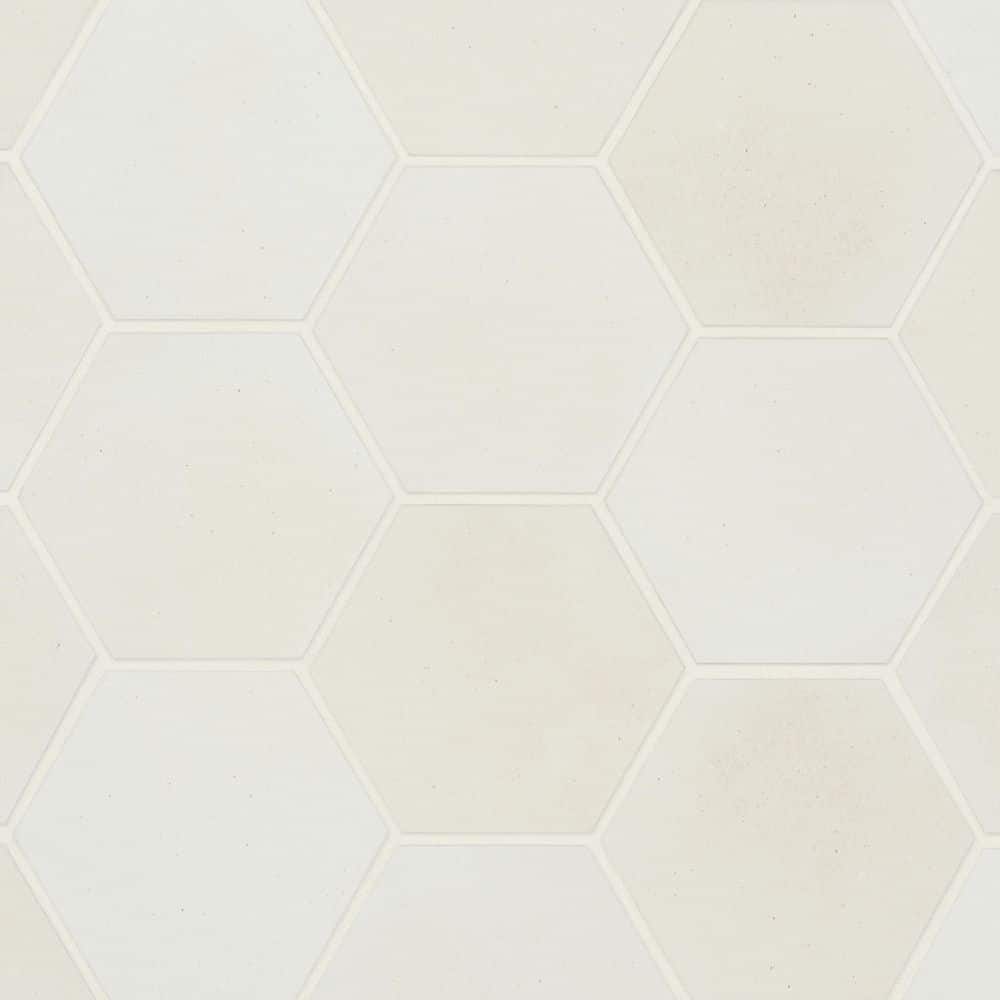 Sample-Celine 4 in. x 4.5 in. Matte Hexagon Porcelain Tile in White price history on PriceWatchPro