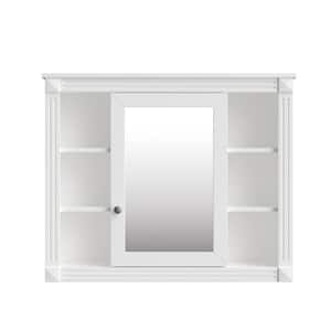 35 in. W x 7.1 in. D x 28.7 in. H Bathroom Storage Wall Cabinet in White with Mirror and 6 Open Shelves