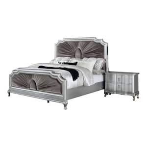 Lorenna 2-Piece Silver and Warm Gray King Wood Bedroom Set, Bed and Nightstand