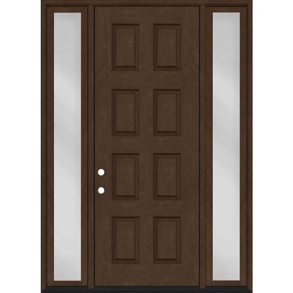 Steves & Sons Regency 64 in. x 96 in. 8-Panel RHIS Hickory Stain Mahogany Fiberglass Prehung Front Door w/Dbl 12in. Sidelites