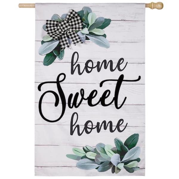 Evergreen Enterprises 2-1/3 ft. x 3-2/3 ft. Home Sweet Home Eucalyptus House Burlap Flag