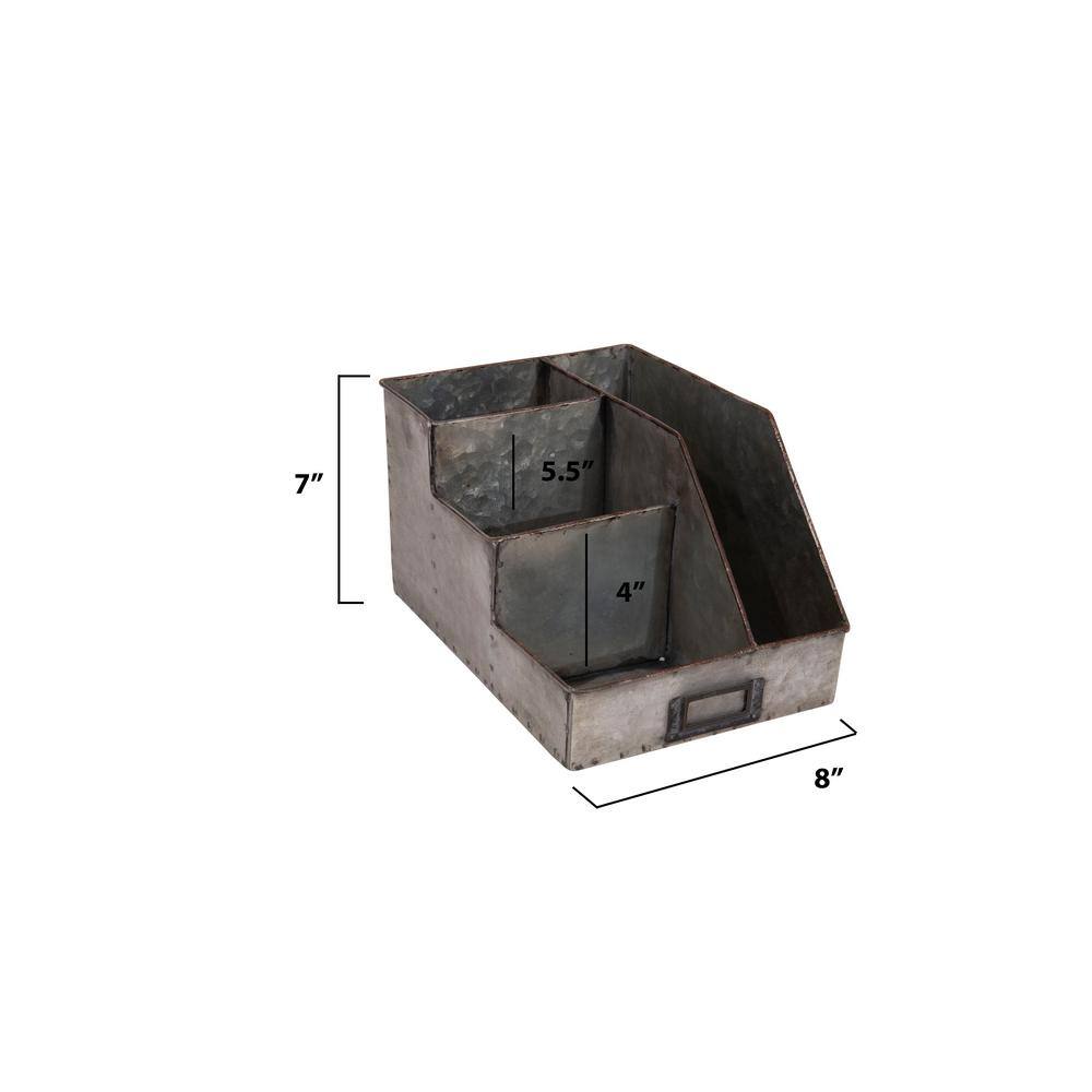 Galvanized Metal 9.5" Desk Organizer with 4 Compartments