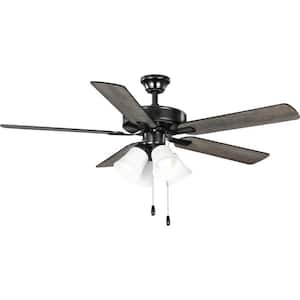 AirPro 52 in. Indoor Matte Black Transitional Ceiling Fan with 3000K Light Bulbs Included with Remote for Living Room