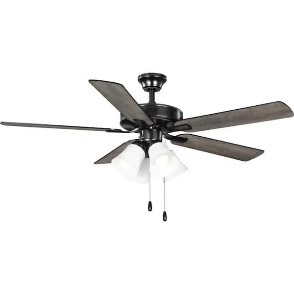 Progress Lighting AirPro 52 in. Indoor Matte Black Transitional Ceiling Fan with 3000K Light Bulbs Included with Remote for Living Room