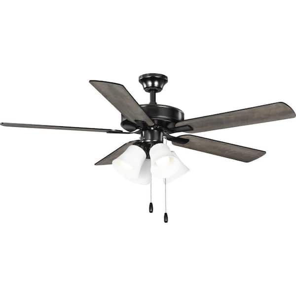 Progress Lighting AirPro 52 in. Indoor Matte Black Transitional Ceiling Fan with 3000K Light Bulbs Included for Living Room