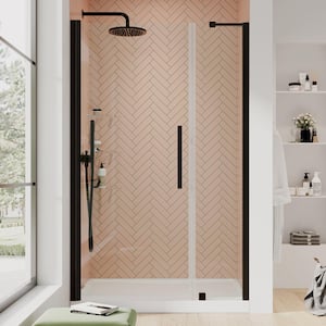 Pasadena 48 in. L x 36 in. W x 75 in. H Alcove Shower Kit w/Pivot Frameless Shower Door in ORB w/ Shelves and Shower Pan