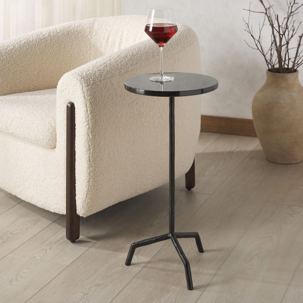 Fabrianna 11.8 in. Black Round Marble End Table