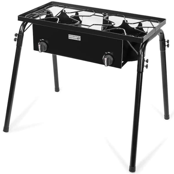 130,000 BTU Propane Gas Double Burner Outdoor Fryer Stove-Top Stand with Detachable Legs and Hose Regulator