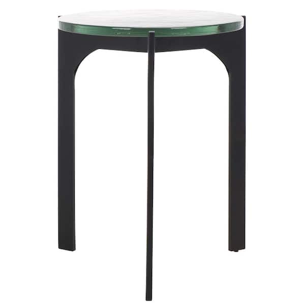 SAFAVIEH Seymour 16 in. Black/Clear Round Glass End Table