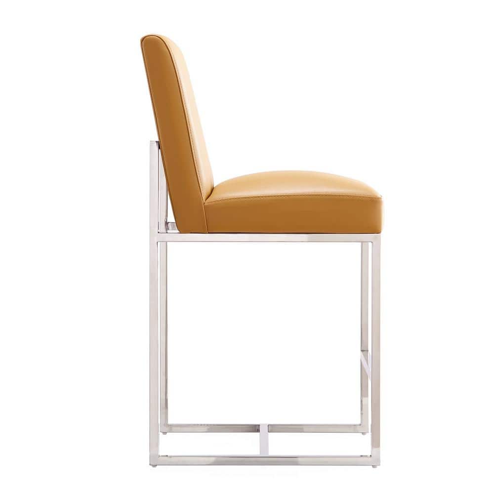Camel Faux Leather & Polished Chrome Counter Stool, Set of 3