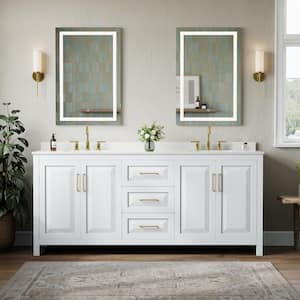 Daria 80 in. Double Freestanding White Bath Vanity with White Cultured Marble Top