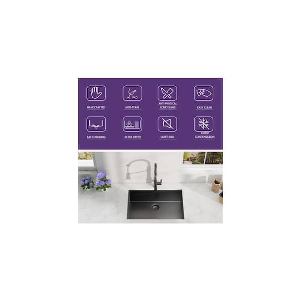 TCYO 27 in. Undermount Single Bowl 18-Gauge Gunmetal Black