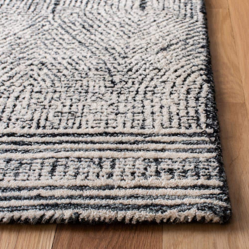 Ivory Abstract Handmade Tufted Wool Square Area Rug 6' x 6'