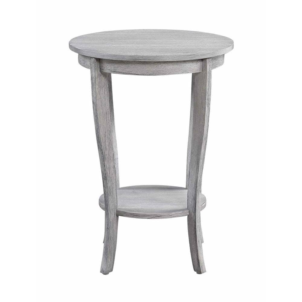 Light Gray Round Wood End Table with Shelf