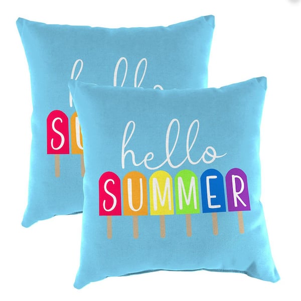 Jordan Manufacturing 14 in. L x 14 in. W x 4 in. T Square Outdoor Throw Pillow in Hello Summer Treat (2-Pack)