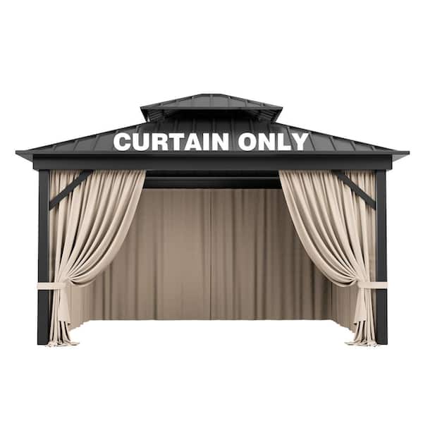 10 ft. x 12 ft. Universal Outdoor Privacy Curtains, Gazebo Curtain Replacement with Zipper Khaki (4-Side Curtain Only)