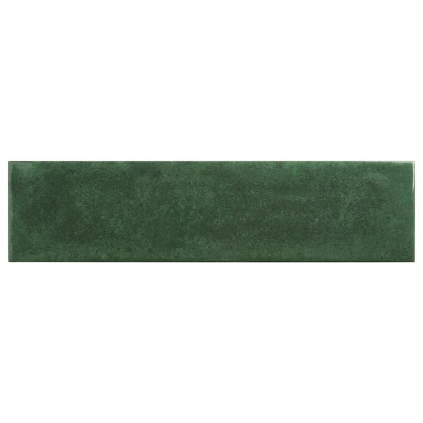 Alora Leaf Green 4 in. x 0.28 in. Glossy Ceramic Subway Wall Tile Sample
