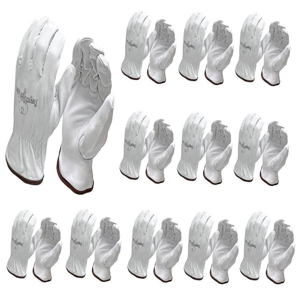 Dragon Slayer Large White Keystone Thumb and Elastic Wrist Premium Goat Grain Leather Work and Welding Glove 12-Pair