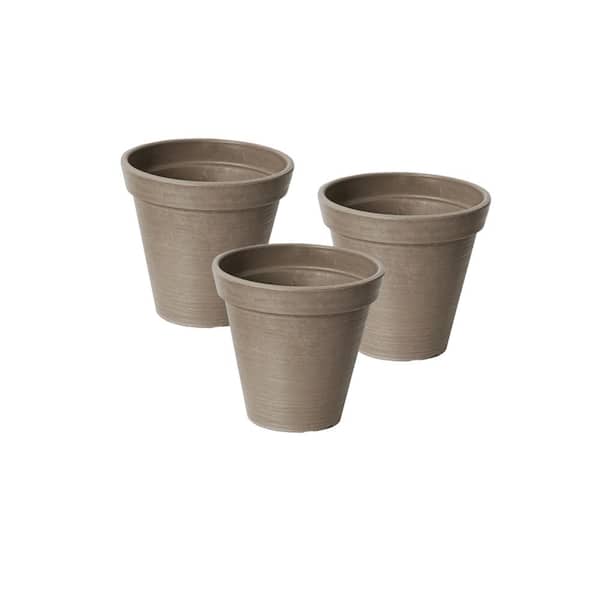 Algreen Valencia 4 in. Round Banded Spun Taupe Polystone Planters (3-Pack)