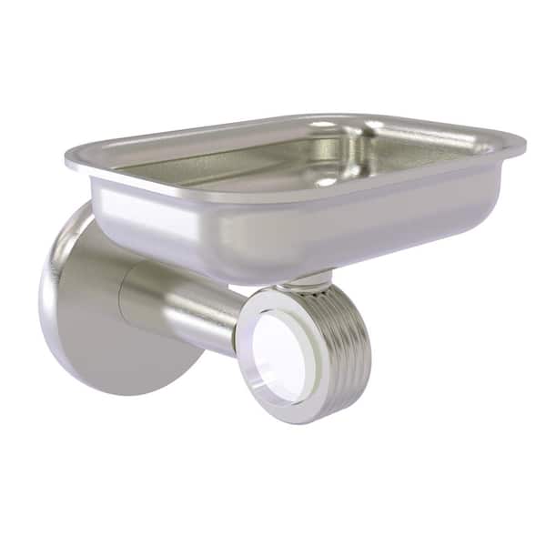 Allied Brass Clearview Wall Mounted Soap Dish Holder with Groovy Accents in Satin Nickel