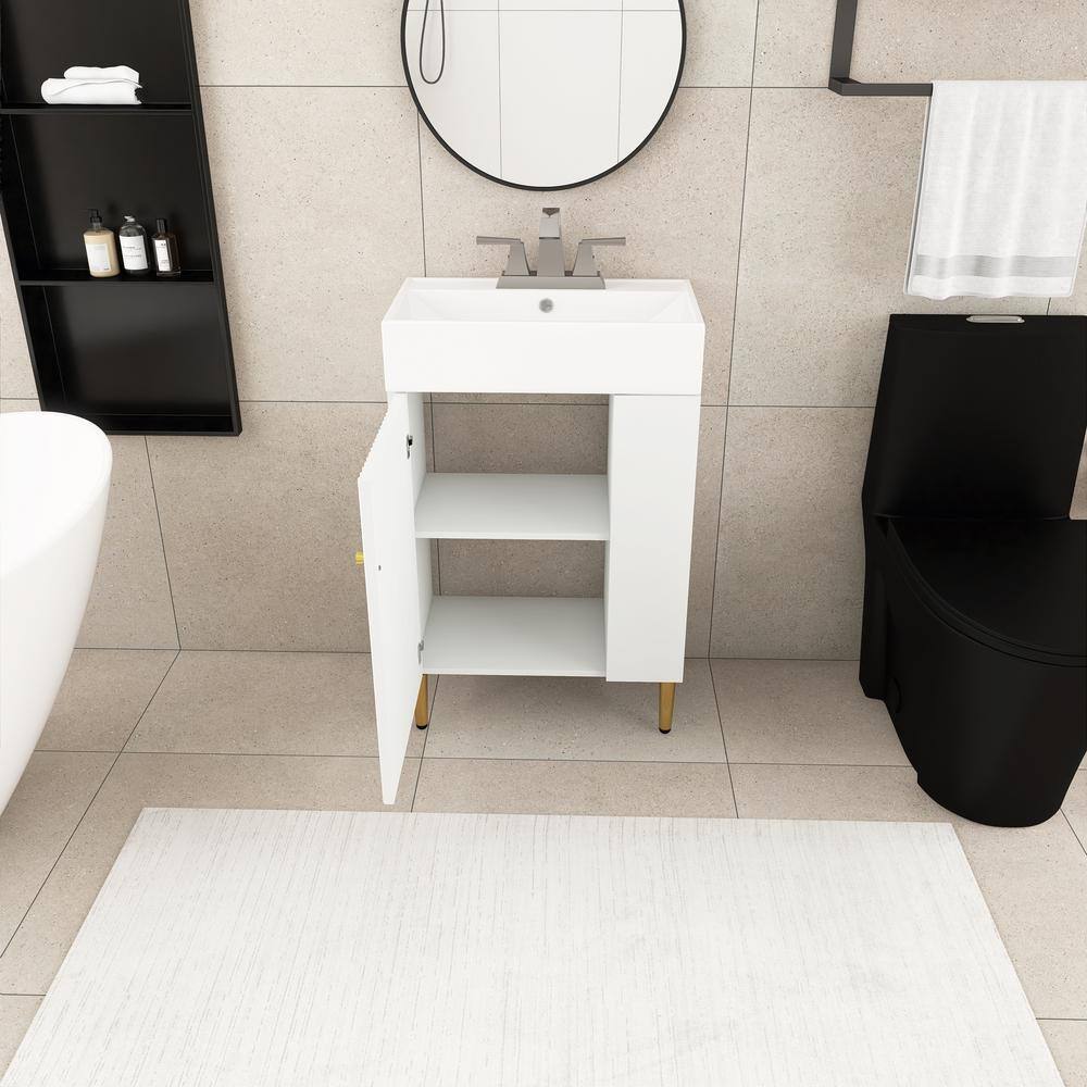 21.6 in. White Freestanding Bath Vanity with Ceramic Top and Right Side Storage