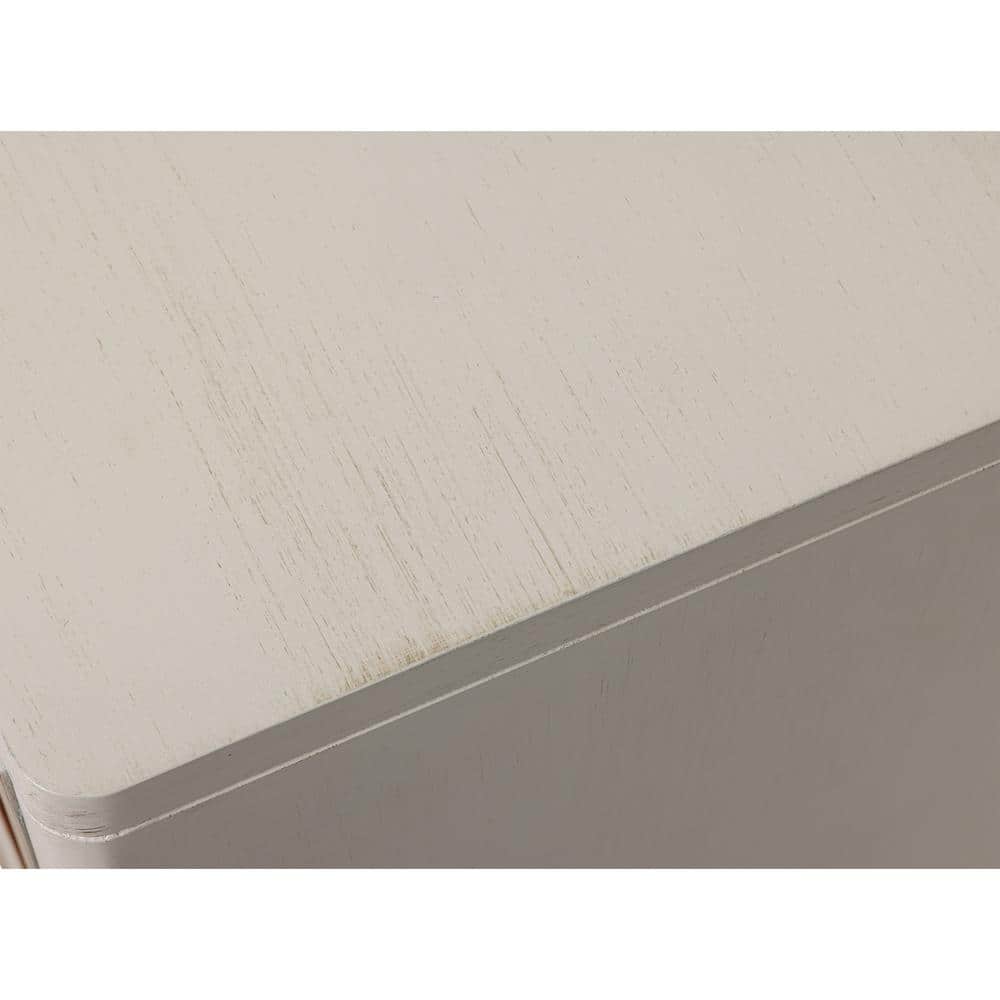 White and Brown 2-Drawer Cane Front Nightstand with Brass Knobs