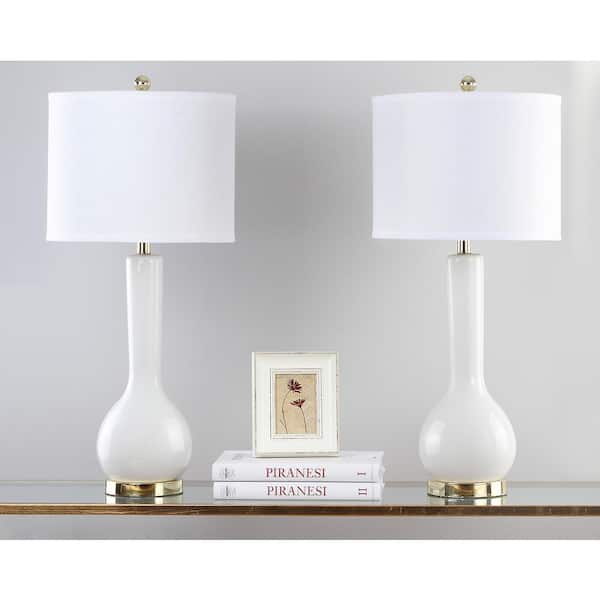 Mae 30.5 in. White Long Neck Ceramic Table Lamp with Off-White Shade (Set of 2)