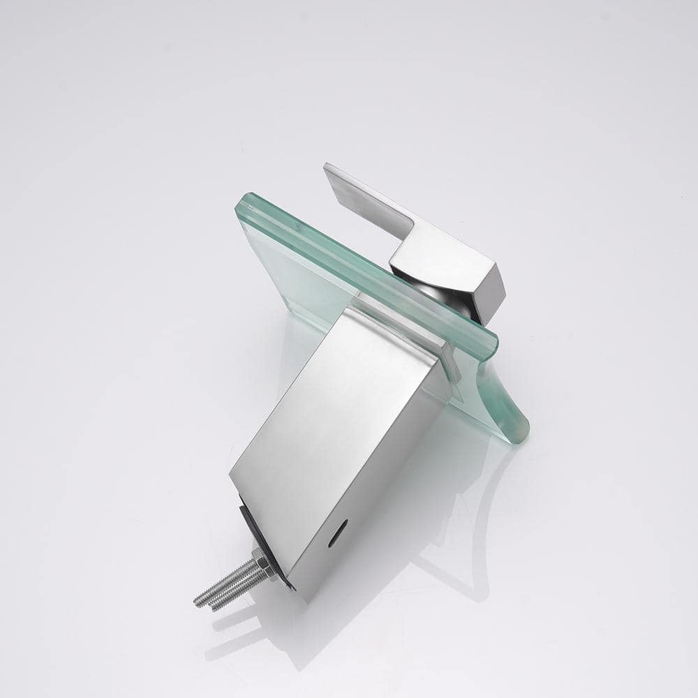 Brushed Nickel Glass Waterfall Single Handle Bathroom Faucet